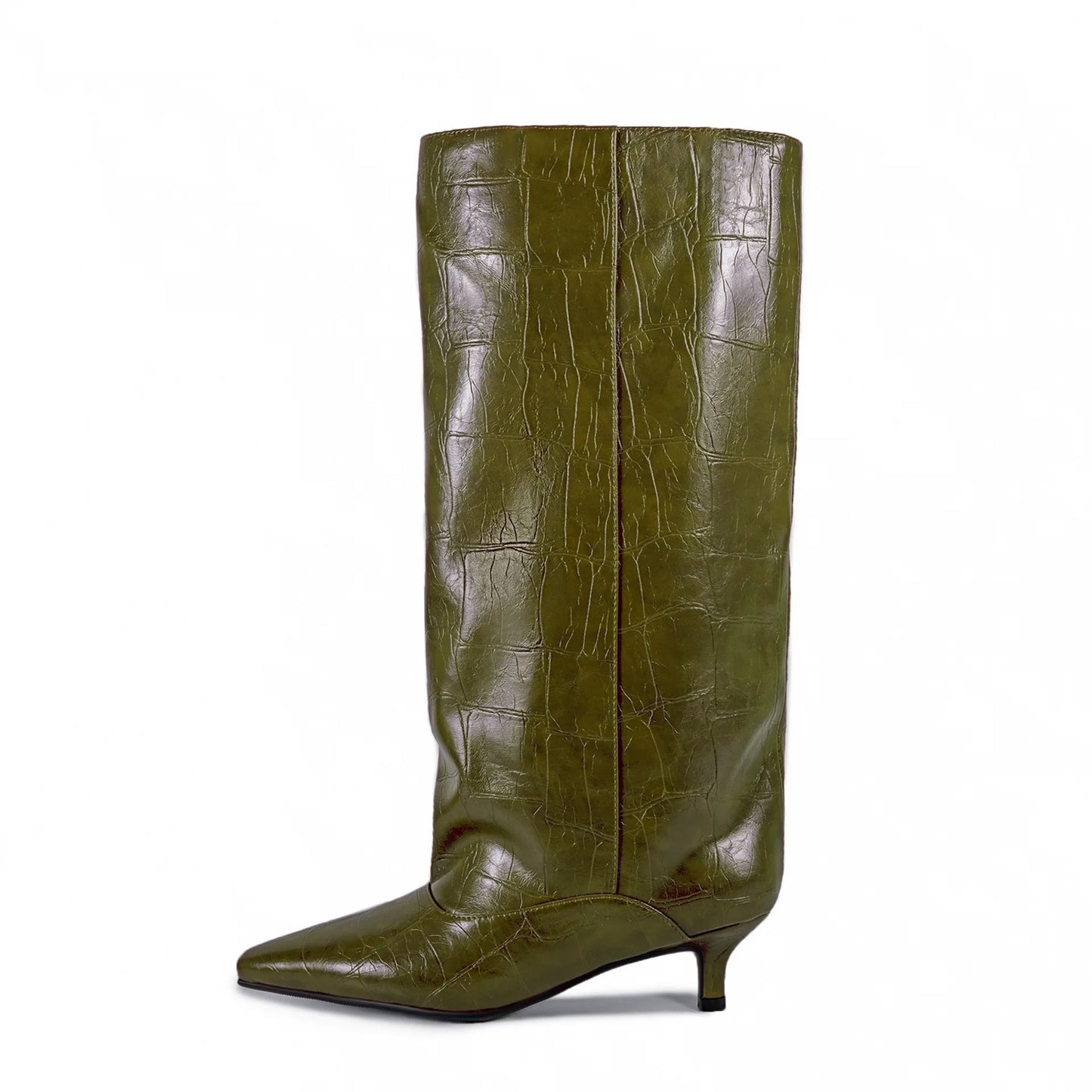 Women's Spring and Autumn New Cat Heel Wide Knee Knee Boots Fashion Pointed Women's Low Heel Mid Heeled Boots