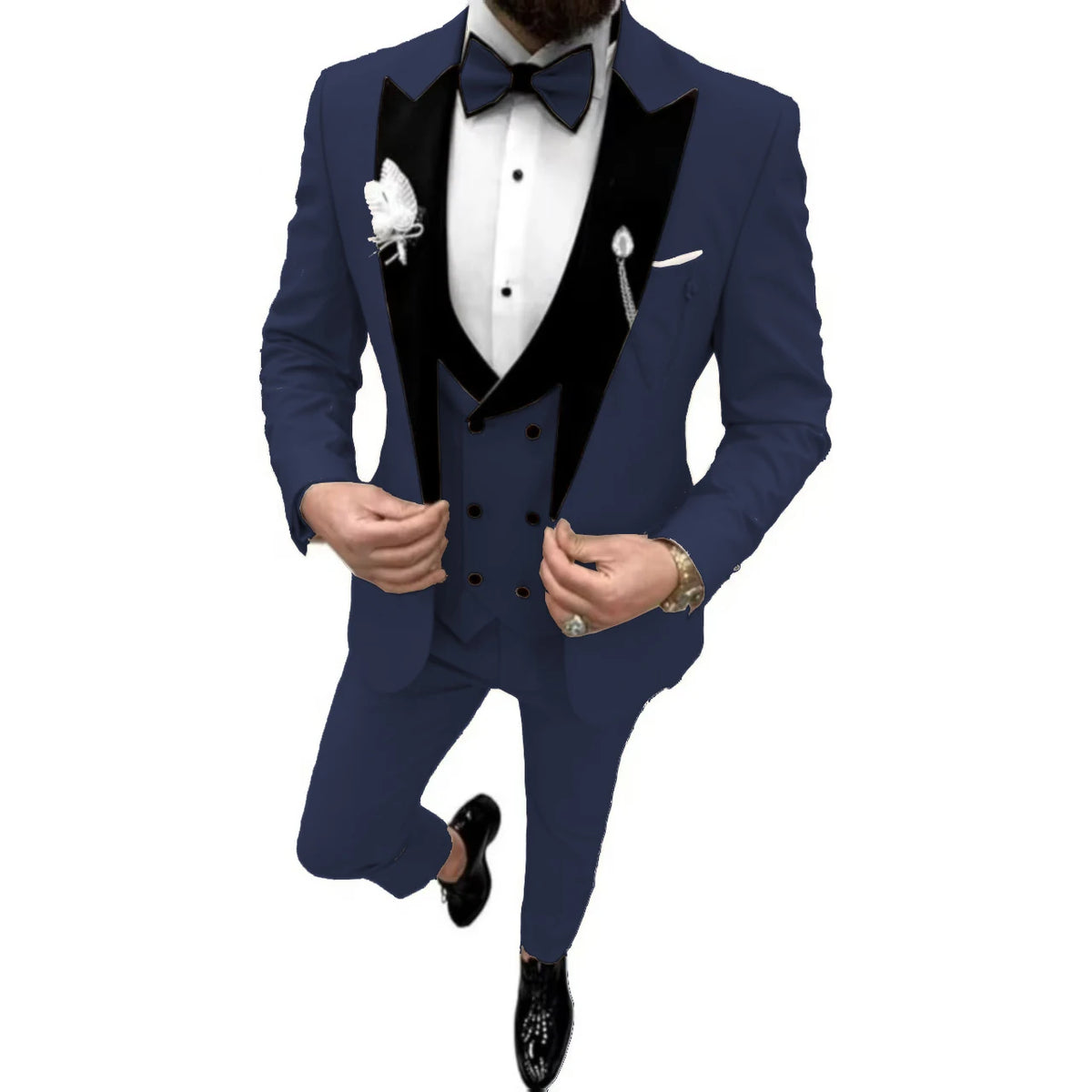Elegant Men Suit Customized 3 Piece Blazer Vest and Pants Set Tuxedo Suits for Men Velvet Peak Lapel Formal Men Suit for Wedding