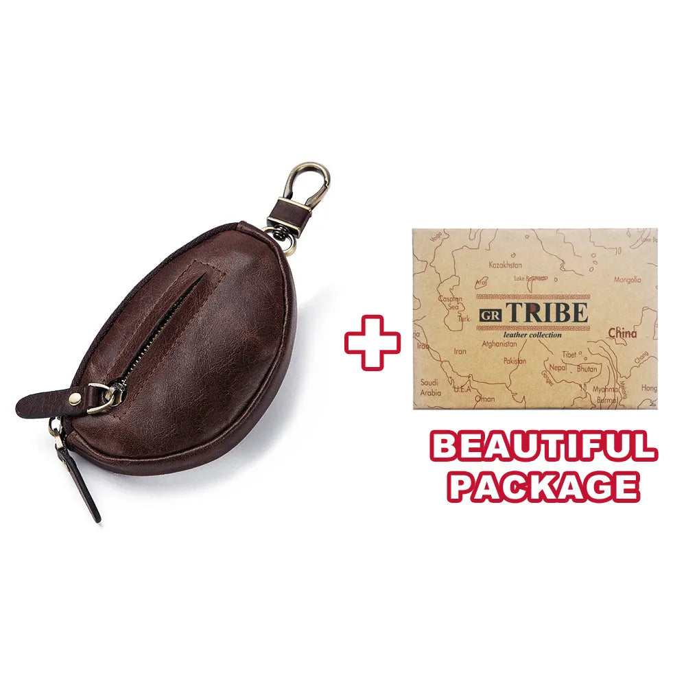 HUMERPAUL Small Key Wallet Men 100% Genuine Leather Car Key Holder Top Quality Zipper Housekeeper Keys Organizer with Coin Purse
