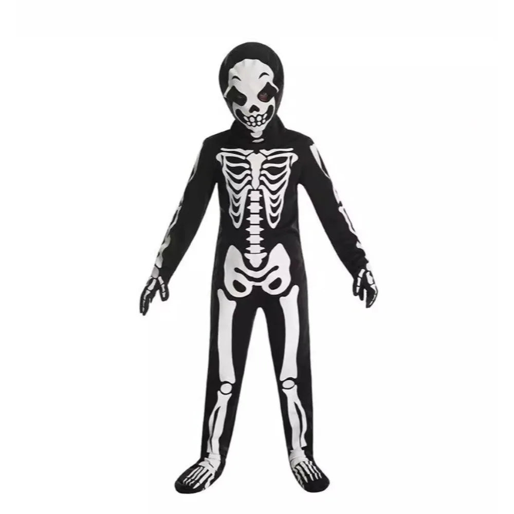 Glow-in-dark Skeleton Skull Costume Luminous Printed Skeleton Ghost Jumpsuit Full Body One-piece Suit Halloween Cosplay Outfits