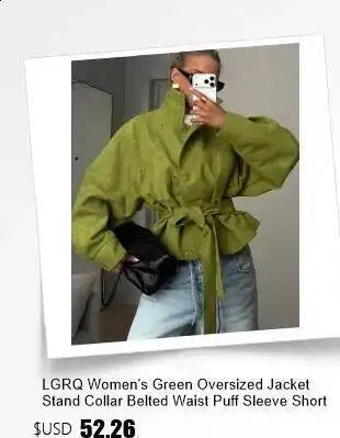 LGRQ Stand‑Collar Long Sleeve Biker Faux Leather Jacket Women Vintage Drawstring Waist Cropped Outerwear 2026 Autumn 19DB3772
