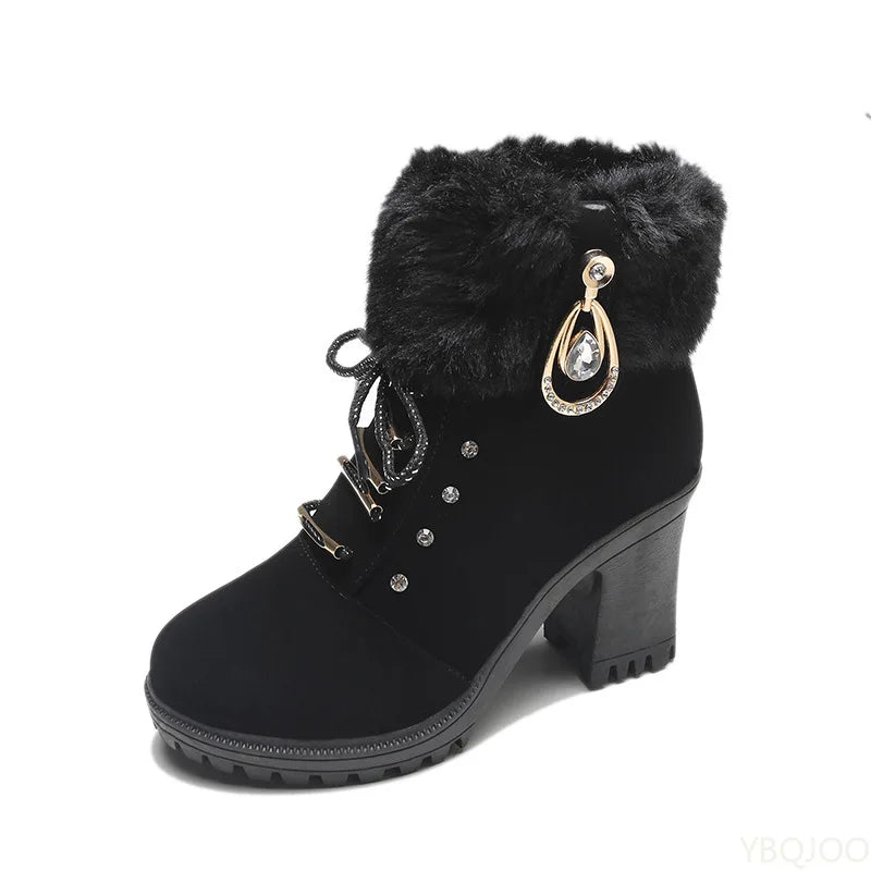 Fashionable versatile snow boots women thick soles increased height casual comfortable short boots winter warm cotton shoes