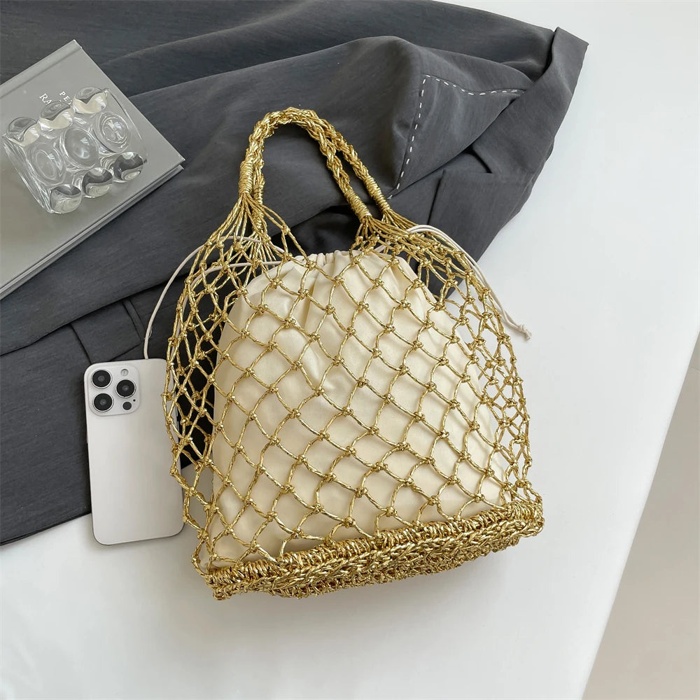 MOODS Handmade Woven Design Round Handle Handbags For Women Eco-friendly Craft Paper Hollow-out Luxury Designer Top-handle Bags