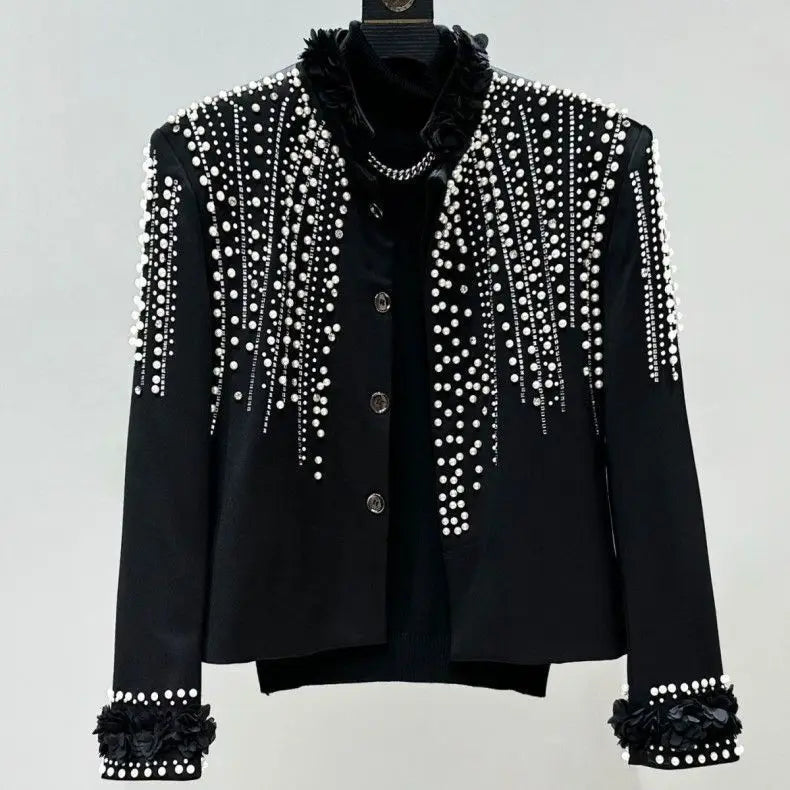Fashion Men's Jacket Spring Autumn High-End Pearl Niche Personality Design Short Men's Stand Collar Coat