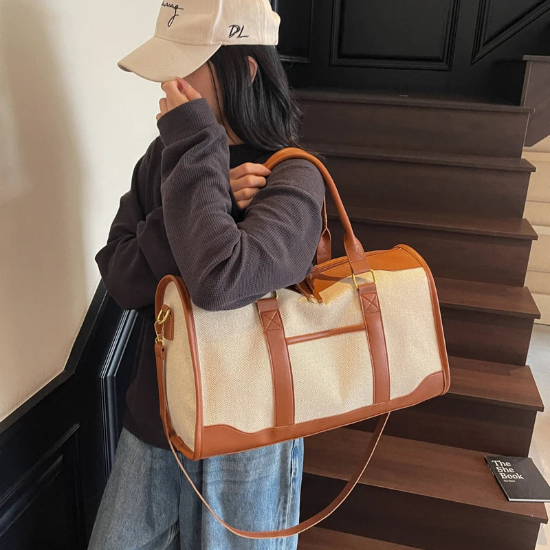 Oversized Travelling Handbags For Women Cotton Fabric Large Capacity Airplane Luggage Bag Simple Fashion Shoulder Crossbody Bags