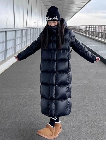 Black Down Jacket Women Hooded Coat Keep Thickening Warm Fashion Streetwear Duck Down Feather Female 2024 Winter Long Outwear