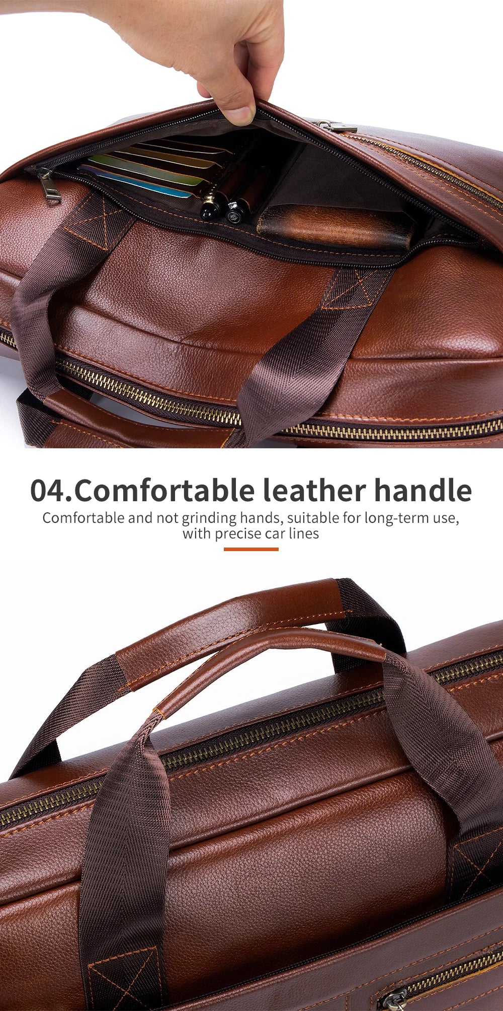 Hot Selling Men's Bags, Leather Handbags, Men's Top Layer Cowhide Briefcase, 15 Inch Computer File Bag