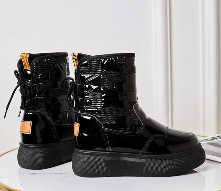 White Half High Waterproof Women's Snow Boots Lace-up Goth Plush Warm Quality on Offer Y2k Padded Large Size Hot Ladies Shoes