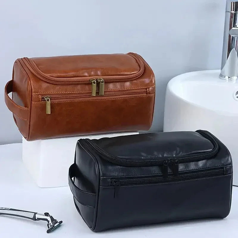 For Traveling Large Cosmetic Bag Leather Toiletry Bag for Men Women Dopp Kit Mens Hanging Toiletry Bag
