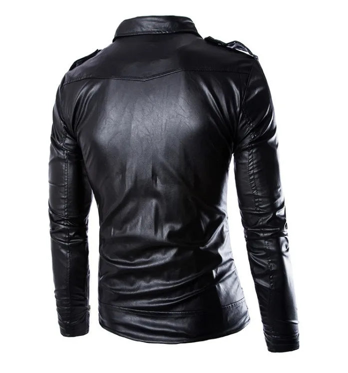 QICHE Men's Leather Jacket 2026 Slim PU Motorcycle Style Men's Jacket Fashion New Long Sleeve Casual Outerwear Coat For Men