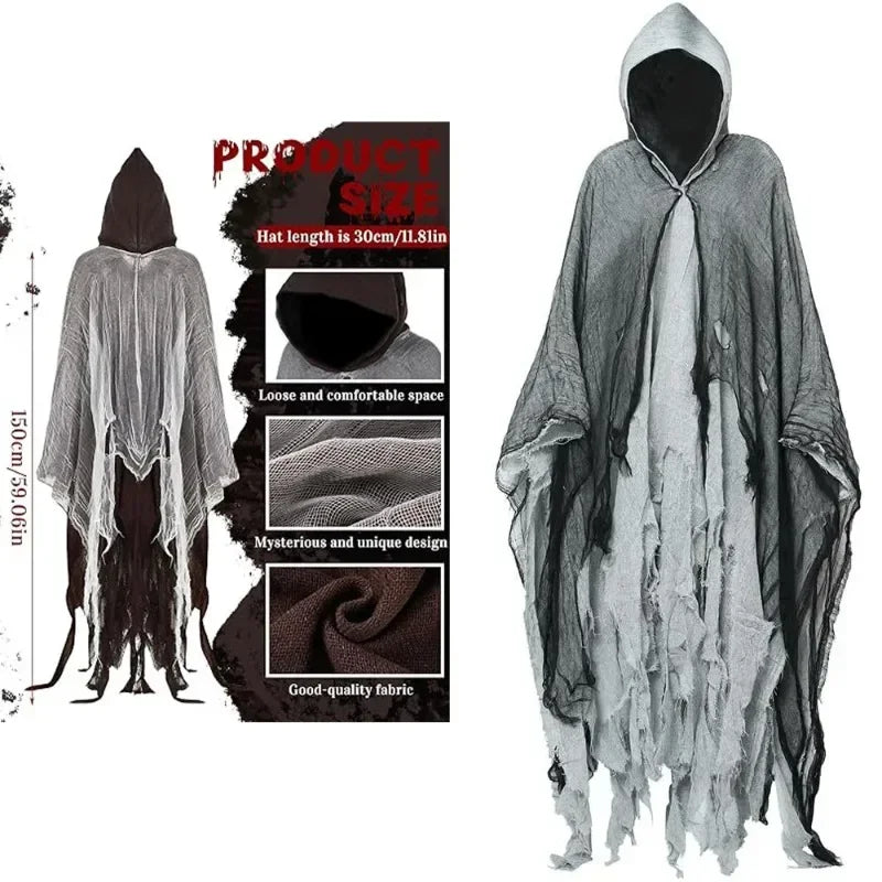 1/2/3PCS Halloween Scary Cloak Cape Costume Skull Zombie Prop for Adults Kid Cosplay Party Haunted House Outdoor Horror Supplies