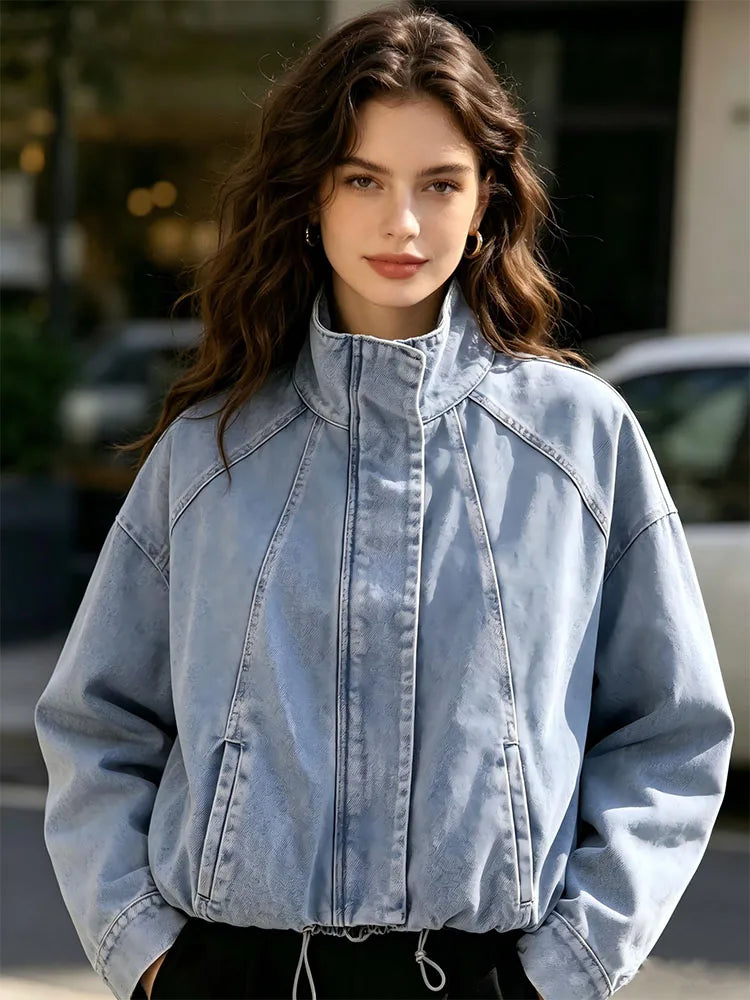 UETEEY Fashionable Versatile Loose Long Sleeve Denim Jacket Women's Cross-Border  Street Style Thickened Zipper Closure