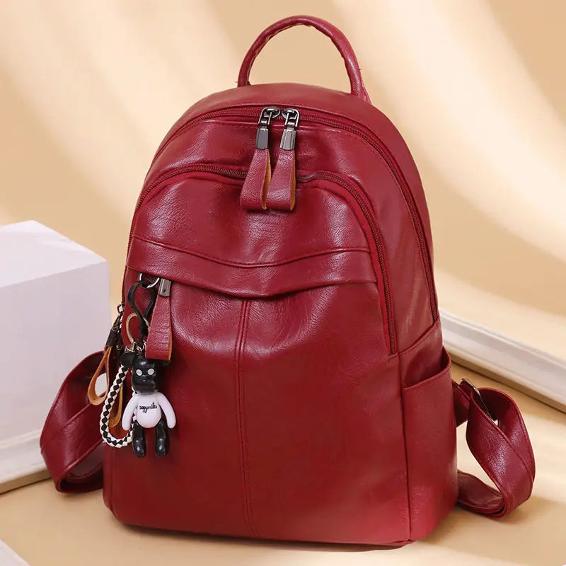 Women's Large Capacity Soft Leather Backpack Fashionable Street Style Travel Bag 2025 New Korean Version Trendy Ladies Bag