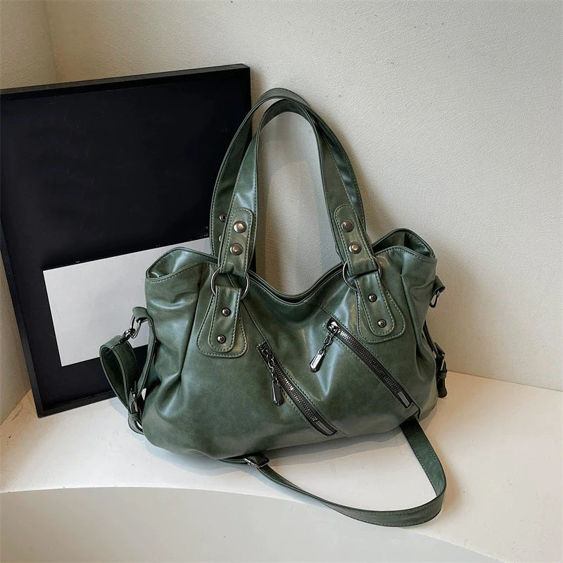 Retro Brand Roomy Shoulder Bag Female Luxury Solid Color Classic Crossbody Bag Large Capacity Style Soft PU Leather Tote Bag