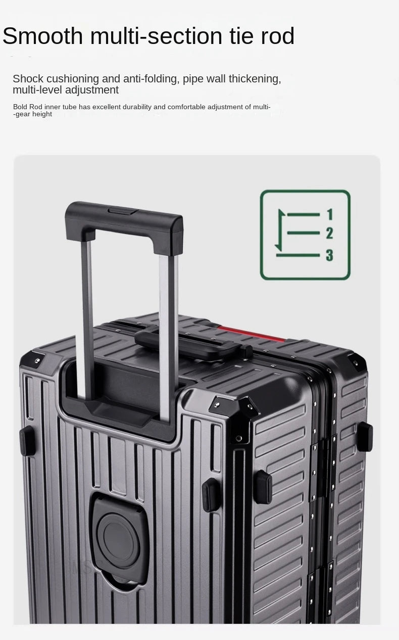 Five-wheel Aluminum Frame Suitcase 30 inch Multifunctional Cabin Password Trolley Case Luggage with USB Cup Holder Suitcases