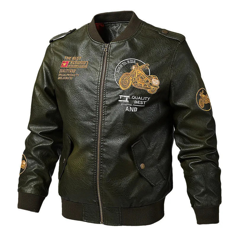 New Fashion Men Embroidered Trendy Motorcycle Leather Jackets Slim Casual PU Leather Coats High Quality Male Fit Jackets 5XL