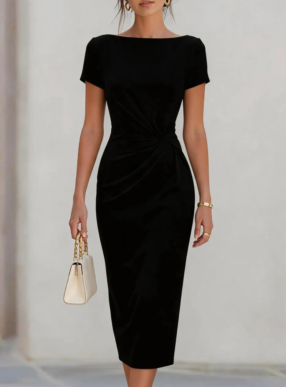Women's Short Sleeve Twist Waist Midi Dress Bodycon Pencil Dress Elegant Office Party Cocktail Wear