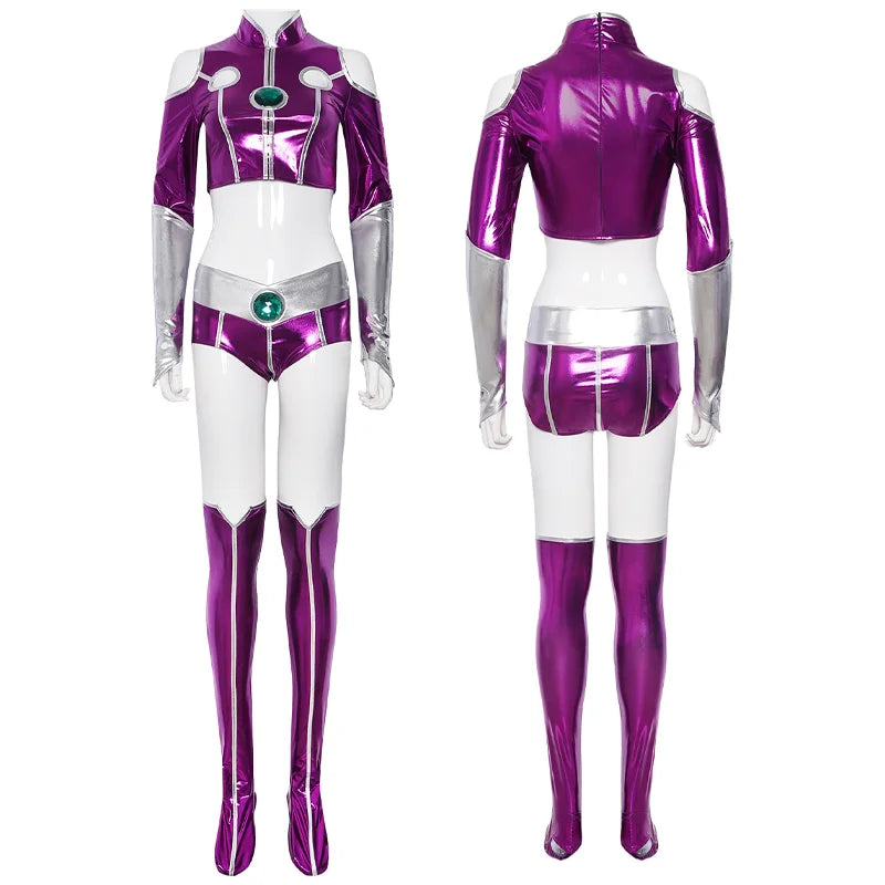 Female Superhero Cosplay Costume Stand-up Collar Cropped Top Shorts Halloween Party Outfit Anime Stage Performance Costume