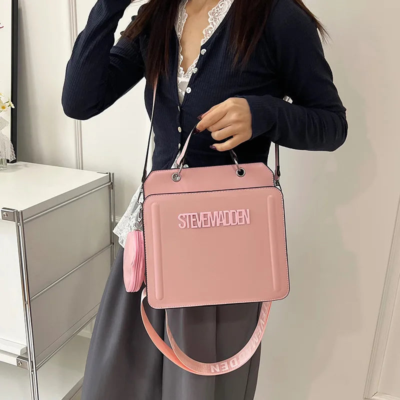 Trendy Commuter Women's Shoulder Bag Fashionable Letter Print Simple Urban Style PU Material Medium Size Zipper Opening Cross...