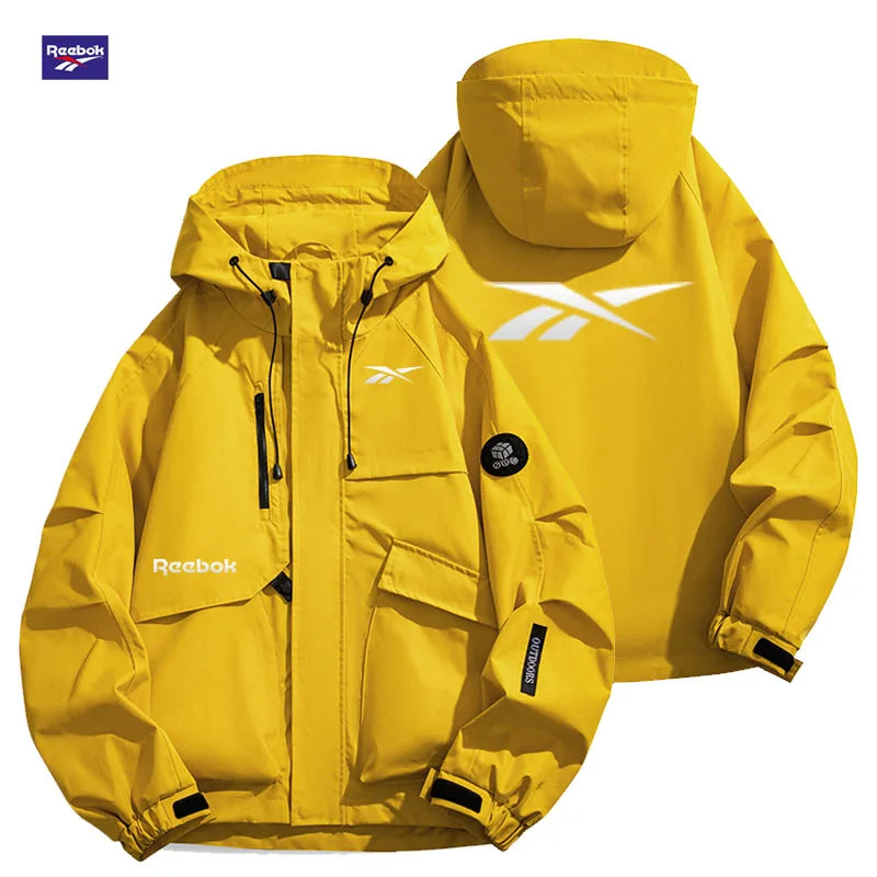 Reebok Logo 2026 Men's Windproof and Waterproof Jacket, Spring-Autumn Casual Style, Multi-Pocket Design, Youthful Style, Loose F