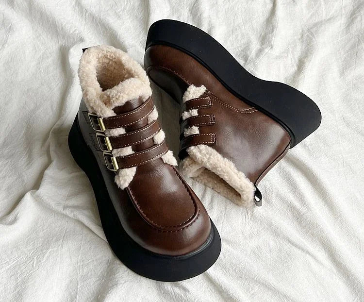 Lace-up Elegant With Medium Heels Padded Women's Snow Boots Laces Ladies Shoes Y2k Protective Plush Comfortable High Quality 39