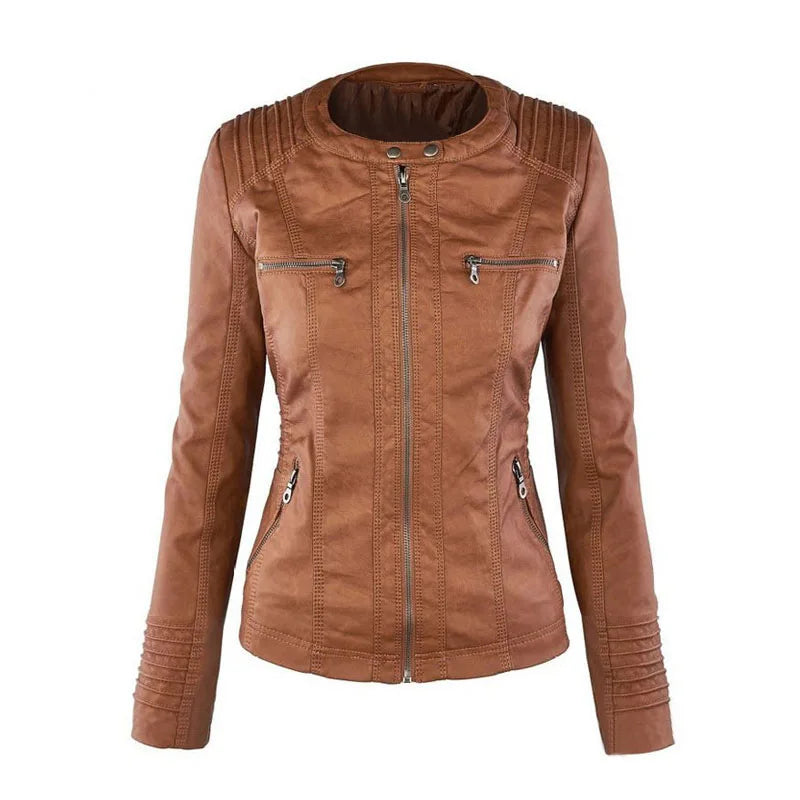 Faux Leather Jacket for Women, Female Winter Coat, Motorcycle Jacket, Faux Suede, PU Zipper Hoodies, Outerwear