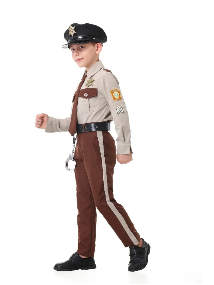 Unisex Sheriff Cosplay Costume Police Uniform Full Set Long Sleeve Halloween Carnival Party Stage Performance Dress Outfits