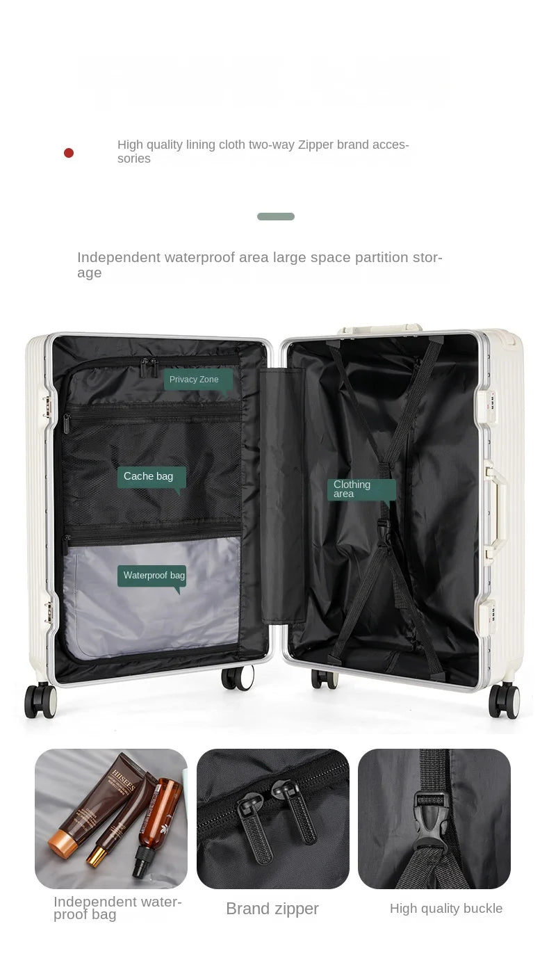 Wide Tie Rod Luggage Aluminum Frame with Durable PC Trolley Case 30 inch Multifunctional Suitcase with Large Capacity
