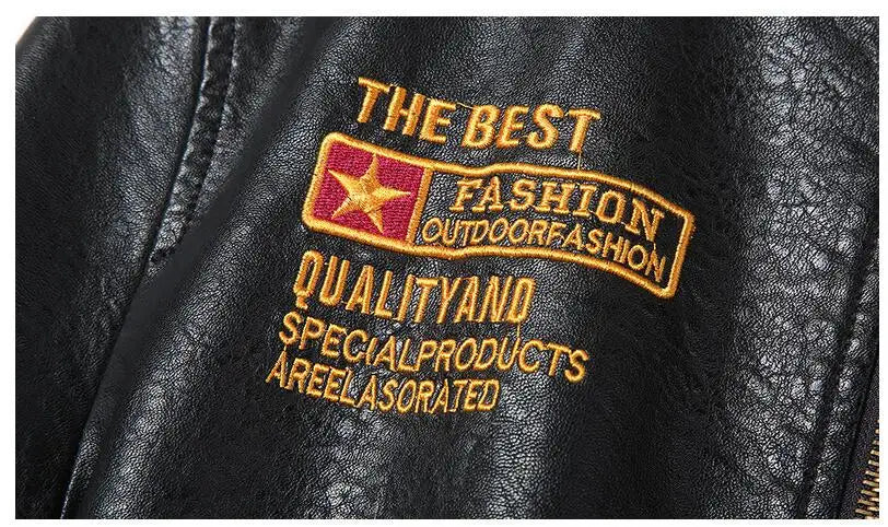 New Fashion Men Embroidered Trendy Motorcycle Leather Jackets Slim Casual PU Leather Coats High Quality Male Fit Jackets 5XL