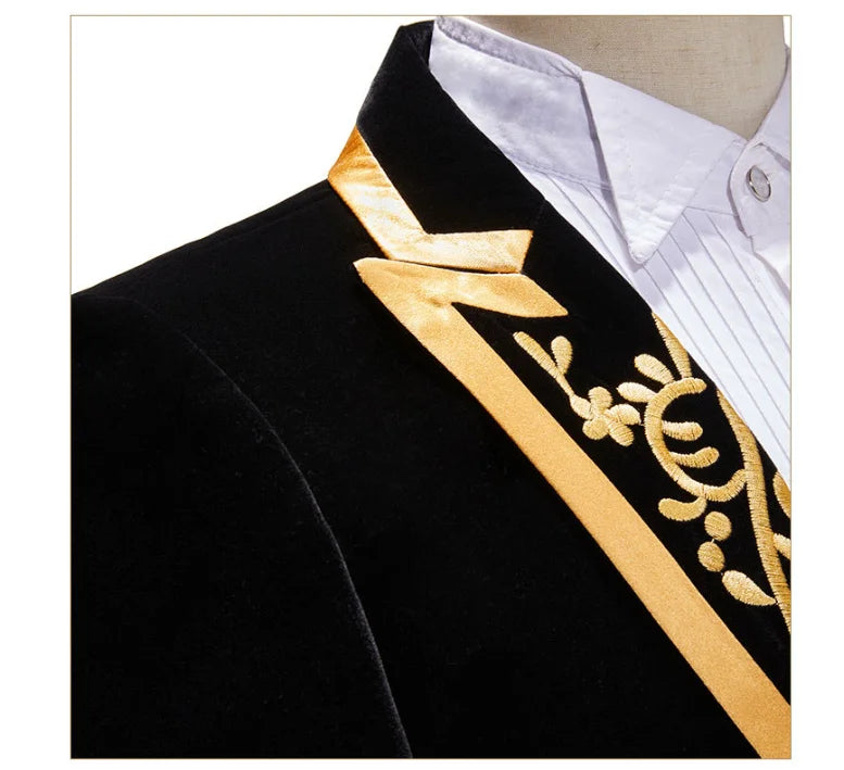 New Men High Quality Golden Velvet Embroidered Suit Slim Fit Jacket Fashion Homme Wedding Prom Party Luxury Dress Blazers