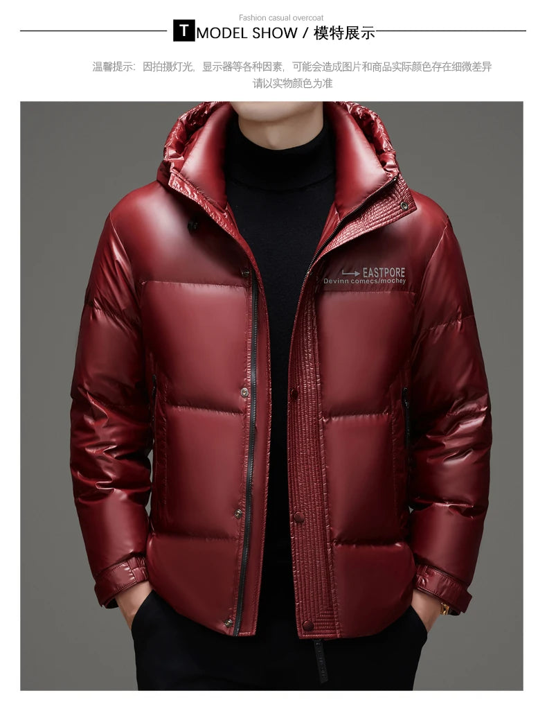 High End Thick Brand Casual Fashion Shiny Men Down Jacket Winter Warm Hooded Designer Parkas Windbreaker Puffer Feather Coats