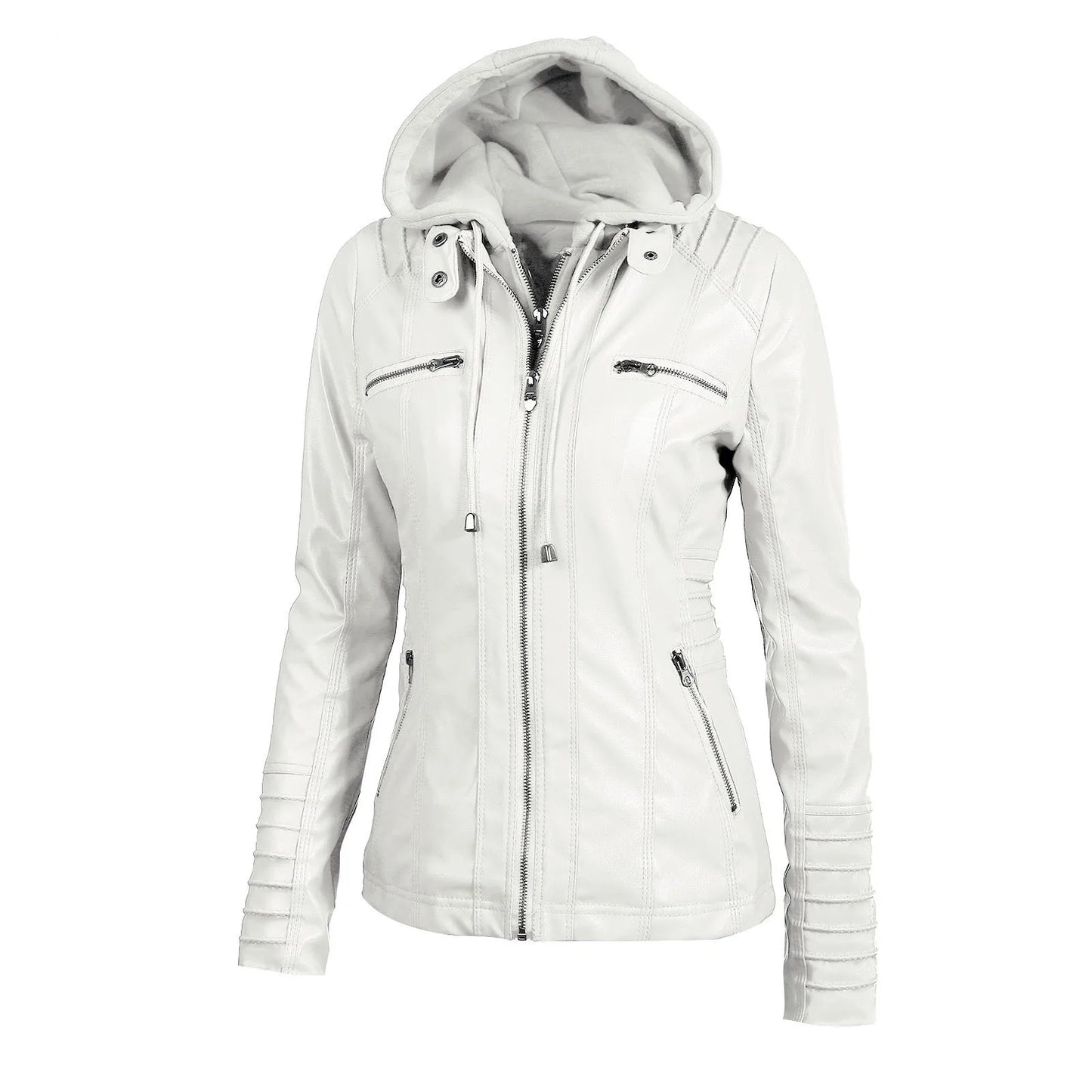 Faux Leather Jacket for Women, Female Winter Coat, Motorcycle Jacket, Faux Suede, PU Zipper Hoodies, Outerwear
