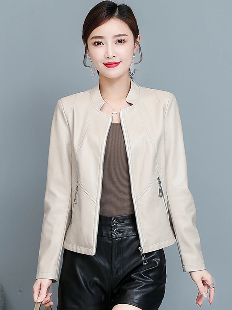 Real Leather Biker Jacket Women's Short Style 2026 Spring Autumn New Korean Version Slim Fit Stand Collar Miniature Coat