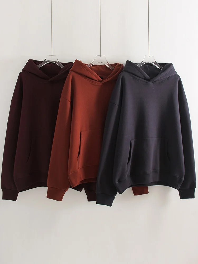 Winter Warm Hoodies Oversized For Women With Fleece Inside Yellow Thick Sweatshirts With Hooded Women Pink Hoodies Velvet Winter