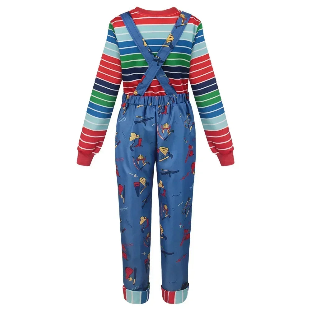 Movie Chucky Cosplay Costume Adult Unisex Dress Top Overall Pants Suit Halloween Uniform Outfit Performance