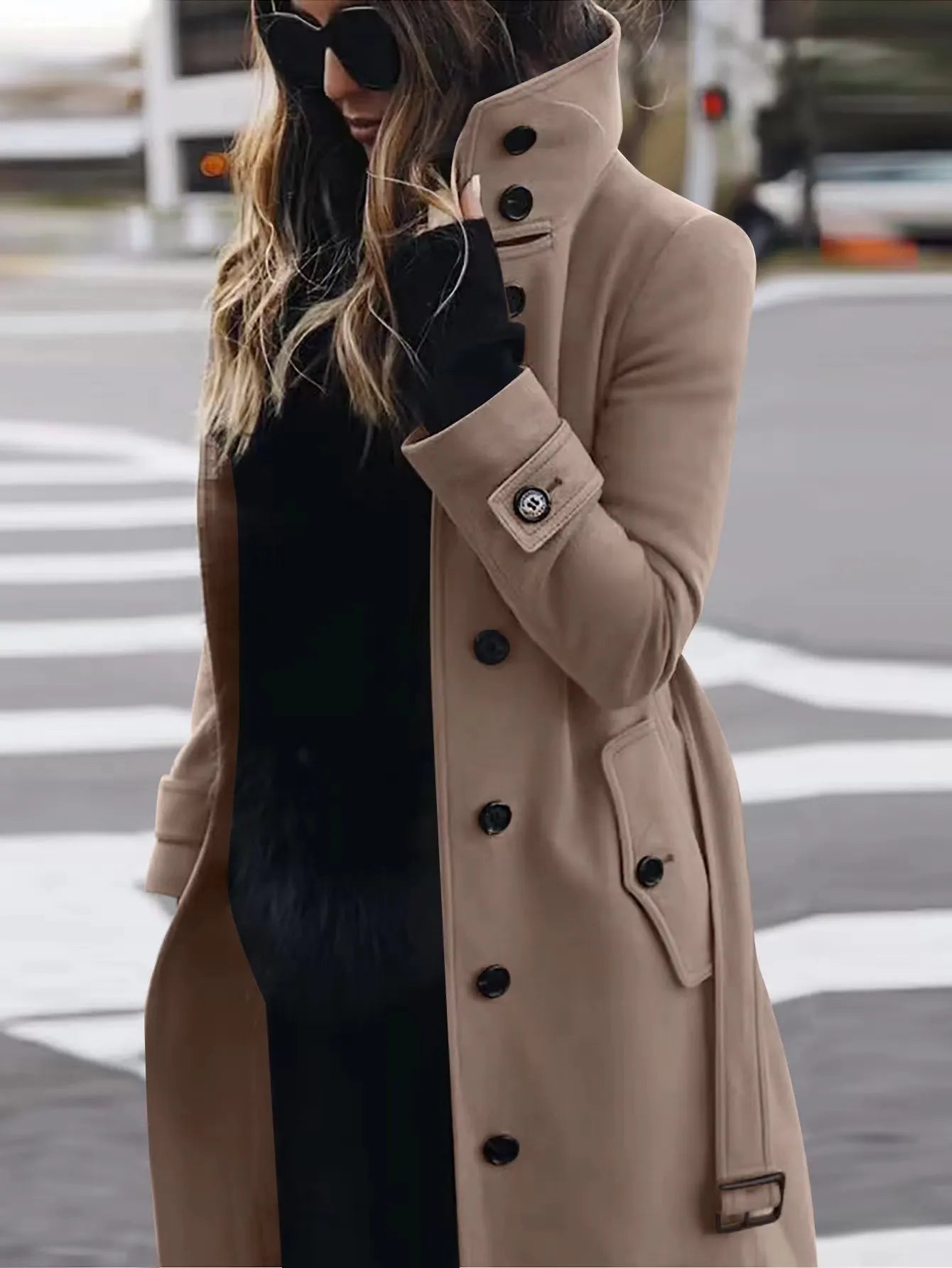 Women Autumn Winter  Wool Coat Blends Overcoat Solid Color Button Turtleneck Long Sleeve Casual Fashion  Winter Coat Regular