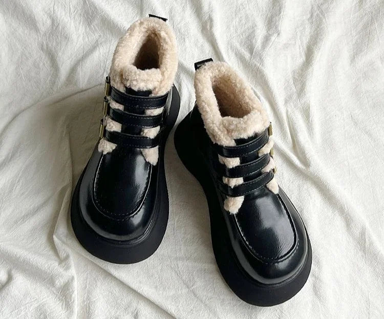 Lace-up Elegant With Medium Heels Padded Women's Snow Boots Laces Ladies Shoes Y2k Protective Plush Comfortable High Quality 39