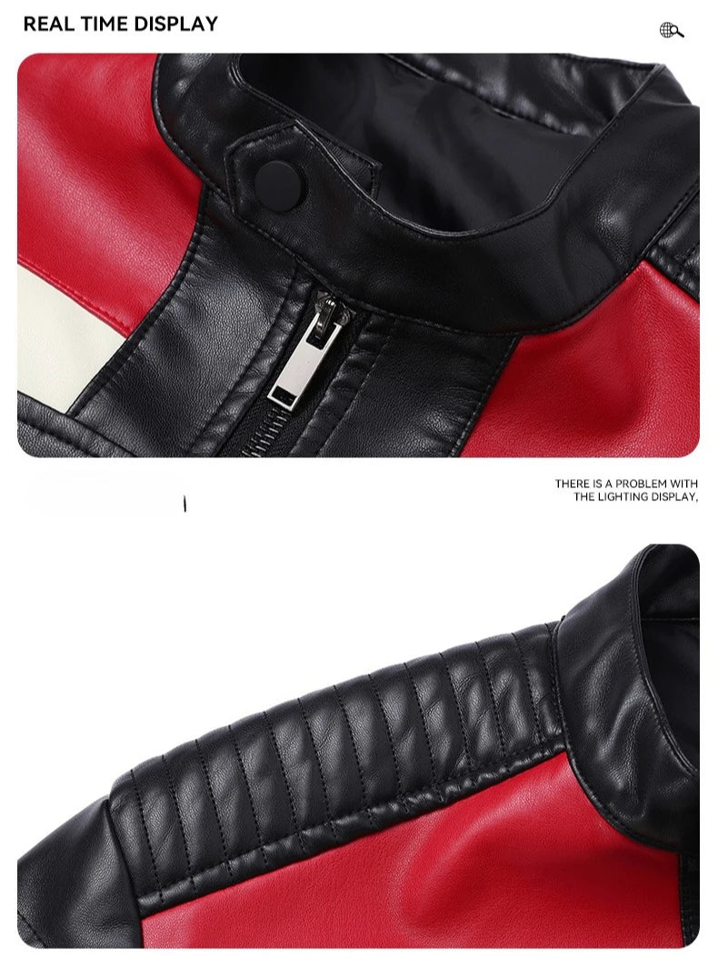 High Street Men's Vintage Biker Leather Jacket Autumn Winter Retro Stand Collar Motorcycle PU Coat Warm Windproof Casual Jacket