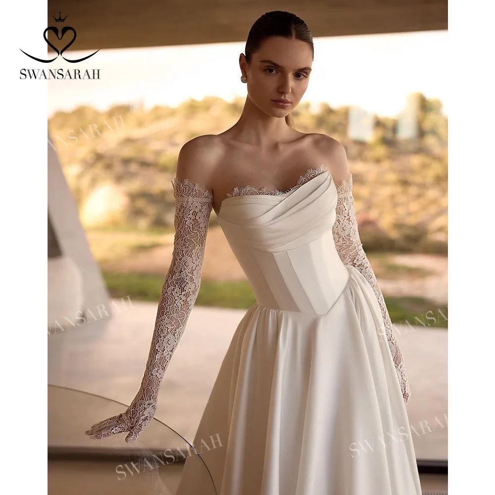 Luxury Sleeveless Wedding Dress Civil Sweetheart A-Line Plus Size Princess Bride Gown SwanSarah P650 Custom Vestido De Novia