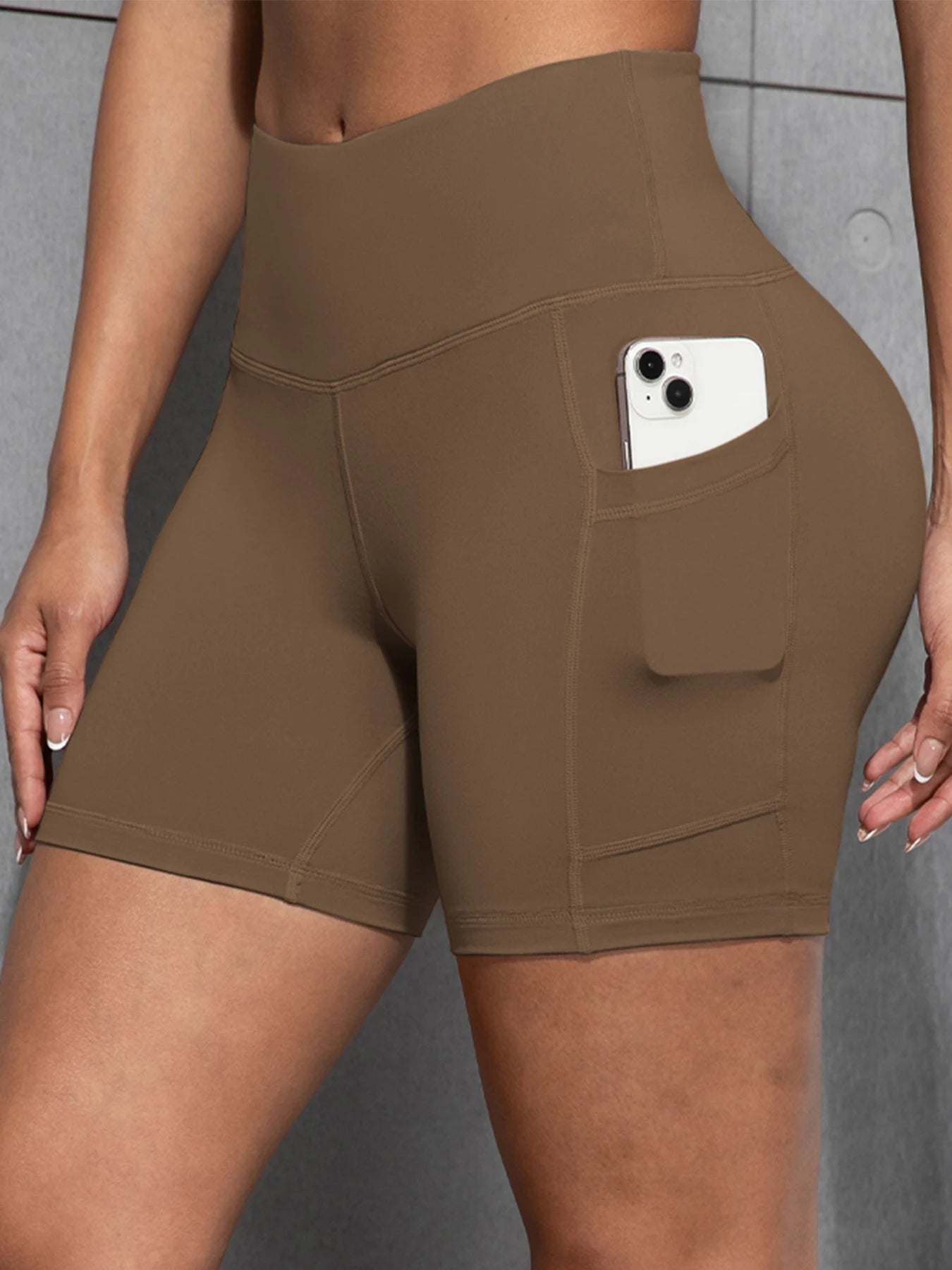 CHRLEISURE Yoga Shorts with Pockets High Waist Butt Lifting Cycling Tight Elastic Slim Running Fitness Women Shorts Sportswear