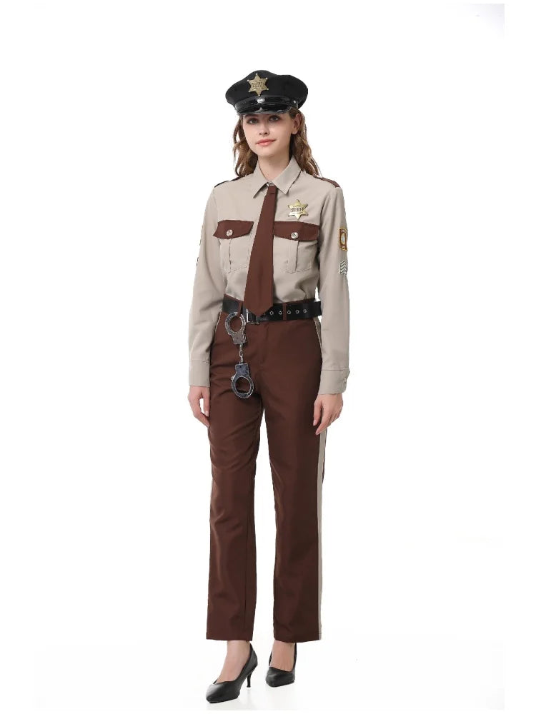 Unisex Sheriff Cosplay Costume Police Uniform Full Set Long Sleeve Halloween Carnival Party Stage Performance Dress Outfits