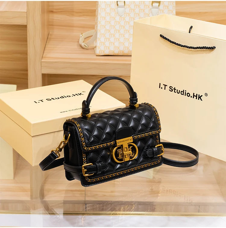 Women's handbag genuine diamond grid handbag women's 2024 new high-end designer crossbody shoulder small square bag