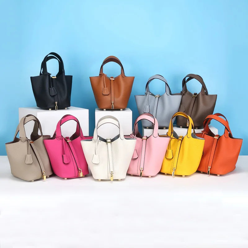 Fashion Classic Womens Bucket Bags Leather Lady Hand Bags High Quality Genuine Leather Luxury Ladies Top Handle Handbags