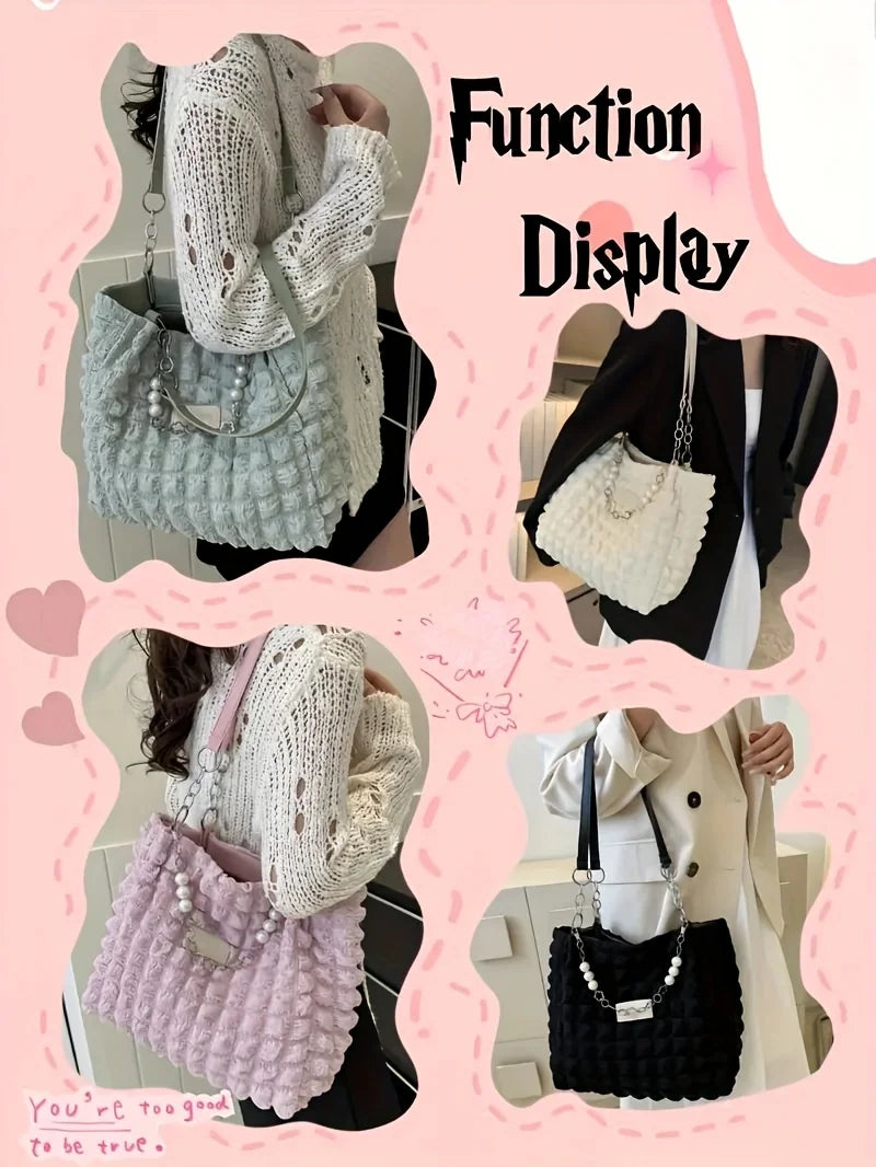 Chic Cloud Tote Bag Large Capacity Nylon Women's Shoulder Bag with Zipper Closure Polyester Lining, Perfect for Commuting Outing