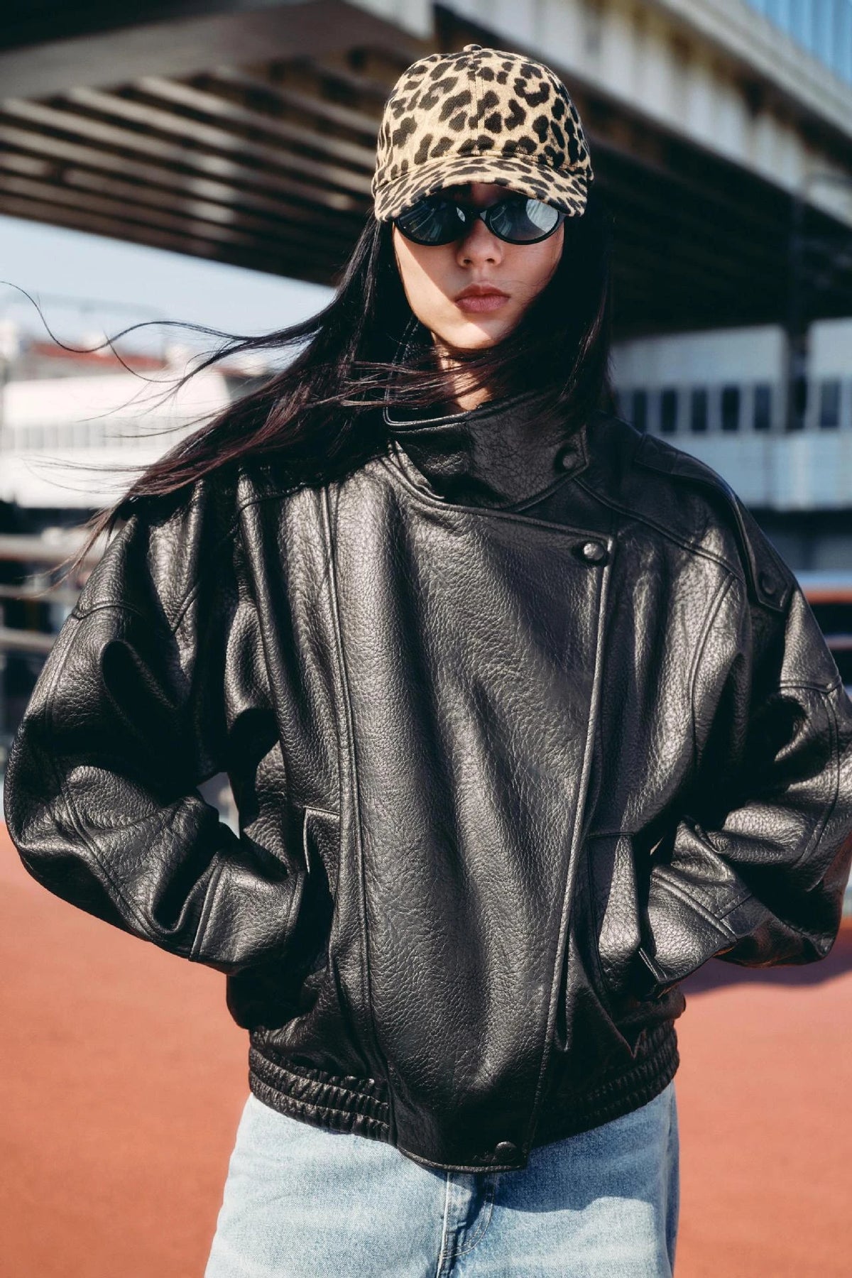 Women's Jacket New Black Long Sleeve Faux Leather Jacket Motorcycle Style Personality Fashion button and Zipper closure traf