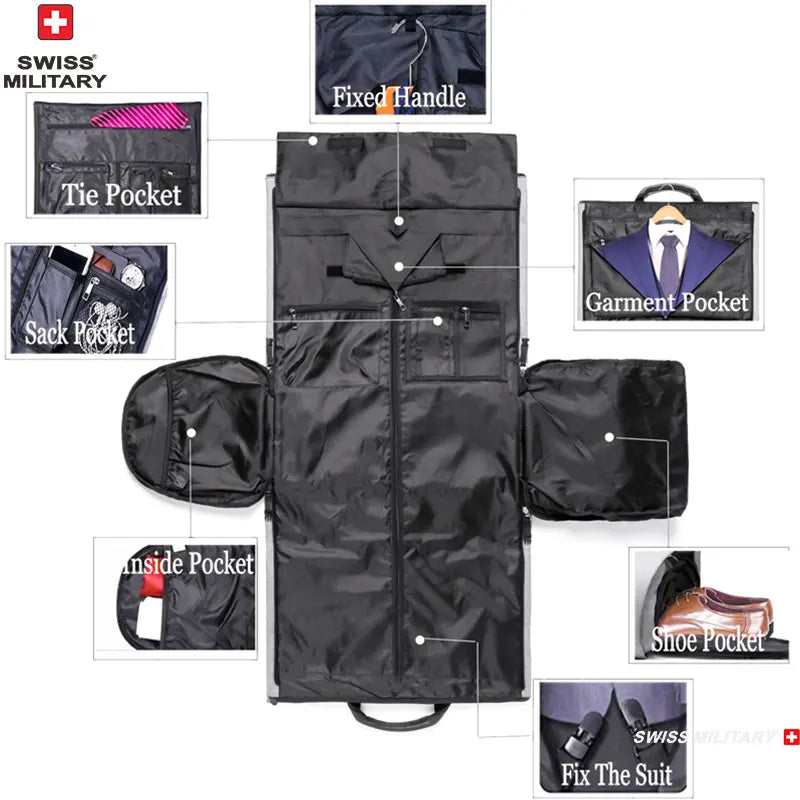 SWISS MILITARY New Men's Business Garment Bags Large Multifunctional Foldable Suit Bag with Shoes Bag Gym Bag Shoulder Bags