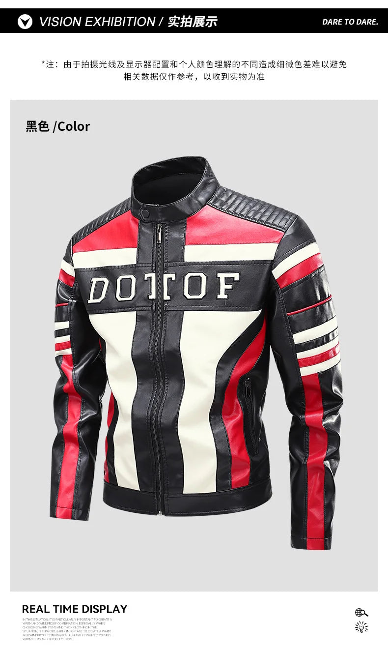 High Street Men's Vintage Biker Leather Jacket Autumn Winter Retro Stand Collar Motorcycle PU Coat Warm Windproof Casual Jacket