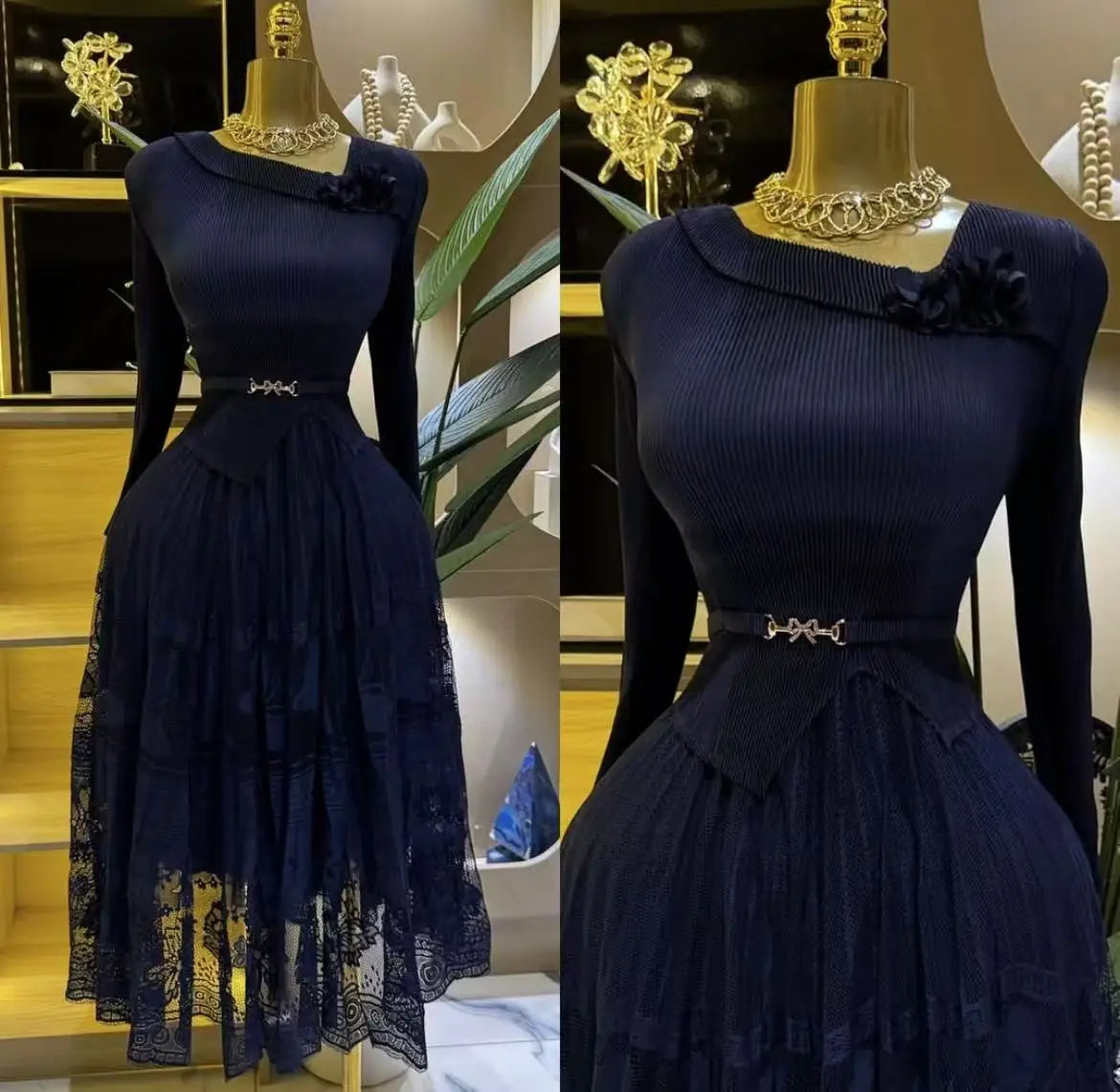 Miyake Pleated Dress 2025 Diagonal Collar Elegant Loose Solid Color Big Pendulum Pleated Skirt African Women's Summer New