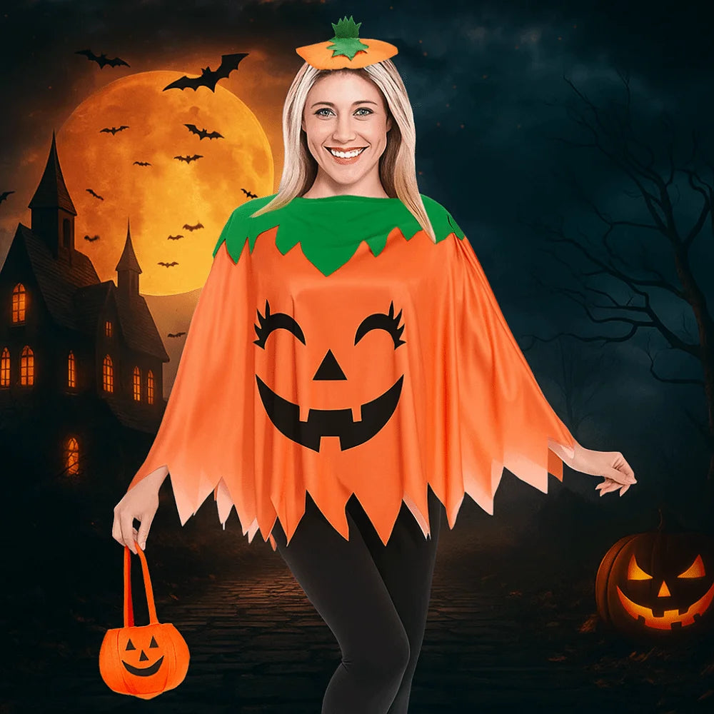 Clothing Prop Halloween Cosplay Cape Loose Spider Net Ghost Hooded Cloak Pumpkin Fun Interaction Witch Cosplay Cloak