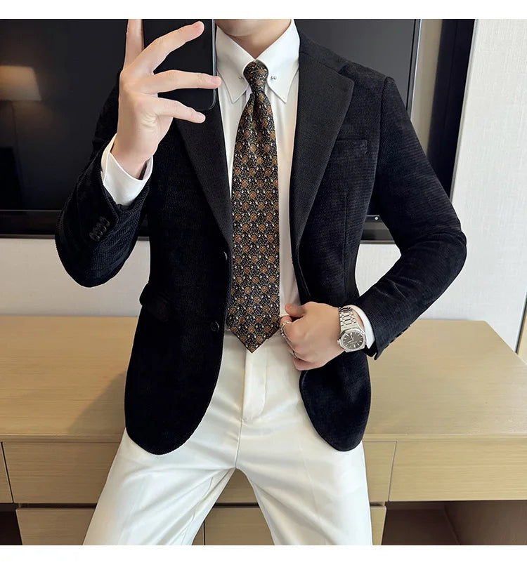 2025 Autumn Winter Velvet Suit Jacket Men Casual Business Blazers Wedding Groom Social Banquet Party Formal Blazer Men Clothing